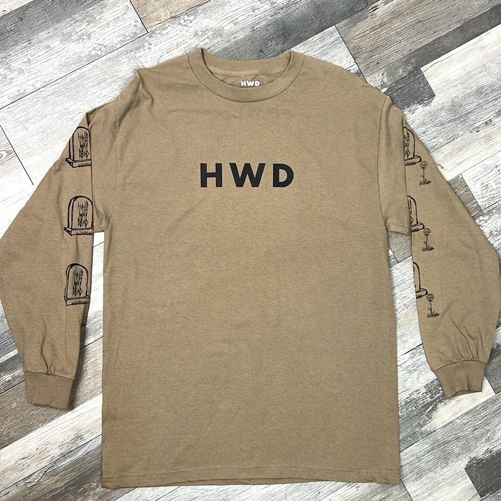 HWD halfwaydead tee unisex khaki long sleeves 🆕 size L cotton